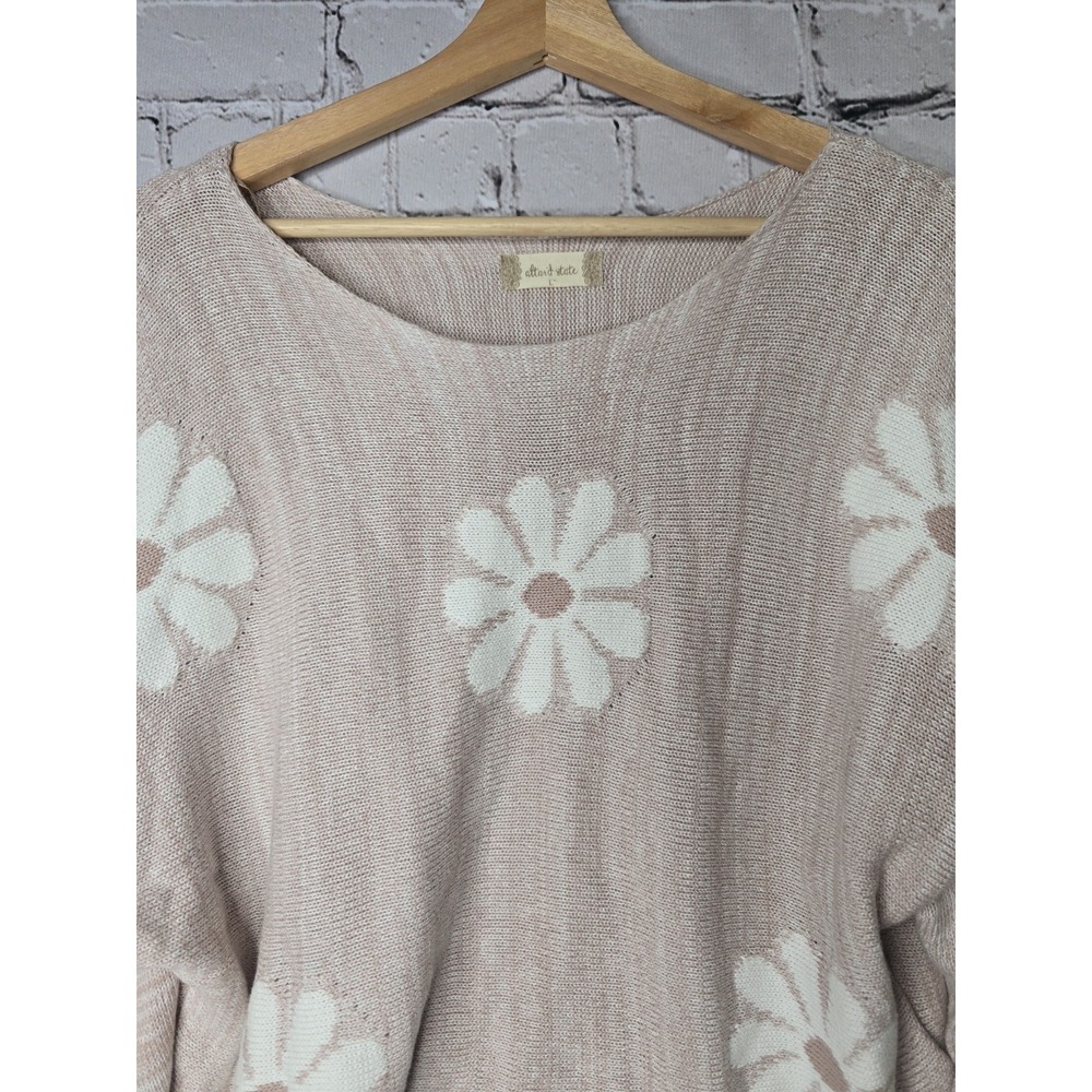 Altar'd State Pink Daisy Floral Cropped Sweater Size Large 100% Cotton Boho Knit - Picture 2 of 10